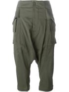 Rick Owens Drop Crotch Cropped Trousers, Women's, Size: 42, Green, Viscose/spandex/elastane