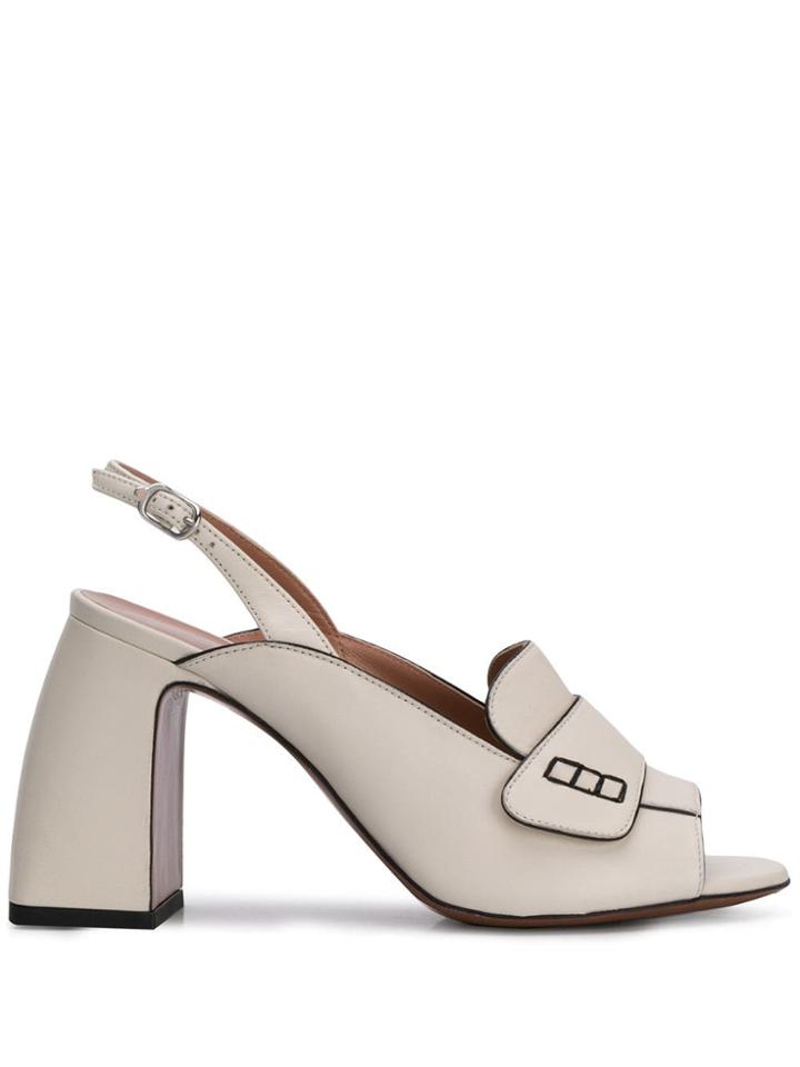 L'autre Chose Slingback Open Toe Loafers - White