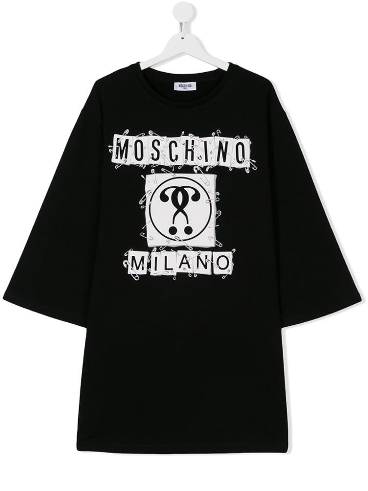Moschino Kids Teen Safety Pin Question Logo Dress - Black