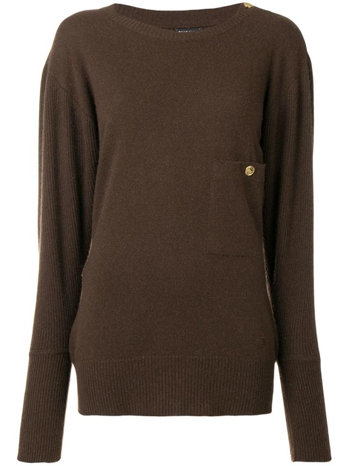 Chanel Vintage 1980's Buttoned Shoulder Slouchy Jumper - Brown