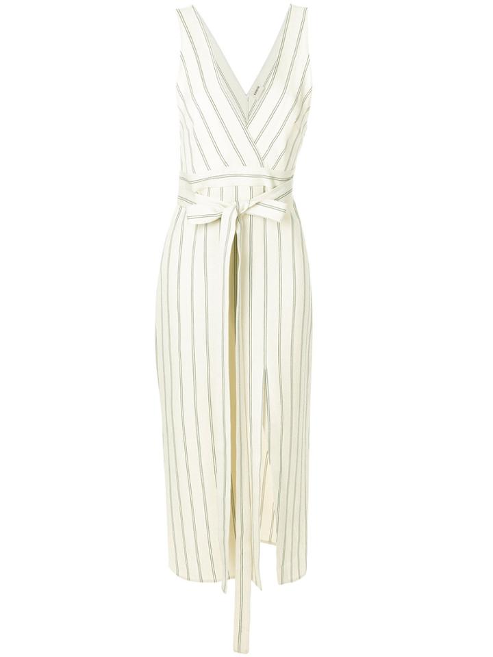 Khaite Pinstripe Belted Dress - Nude & Neutrals