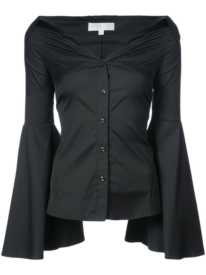 Caroline Constas Open Collar Shirt With Fluted Sleeves - Black