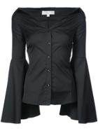 Caroline Constas Open Collar Shirt With Fluted Sleeves - Black