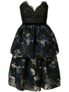 Marchesa Notte Floral Print And Lace Bustier Dress - Black