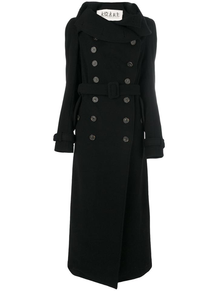 A.w.a.k.e. Double Breasted Belted Coat - Black