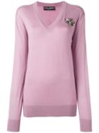 Dolce & Gabbana Bee Appliqué Jumper, Women's, Size: 42, Pink/purple, Cashmere/silk/crystal/cotton