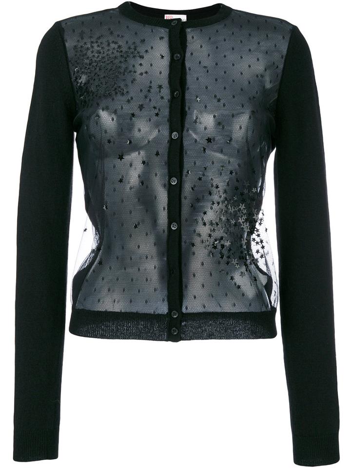 Red Valentino - Sheer Embroidered Cardigan - Women - Polyamide/viscose/angora/wool - Xs, Black, Polyamide/viscose/angora/wool