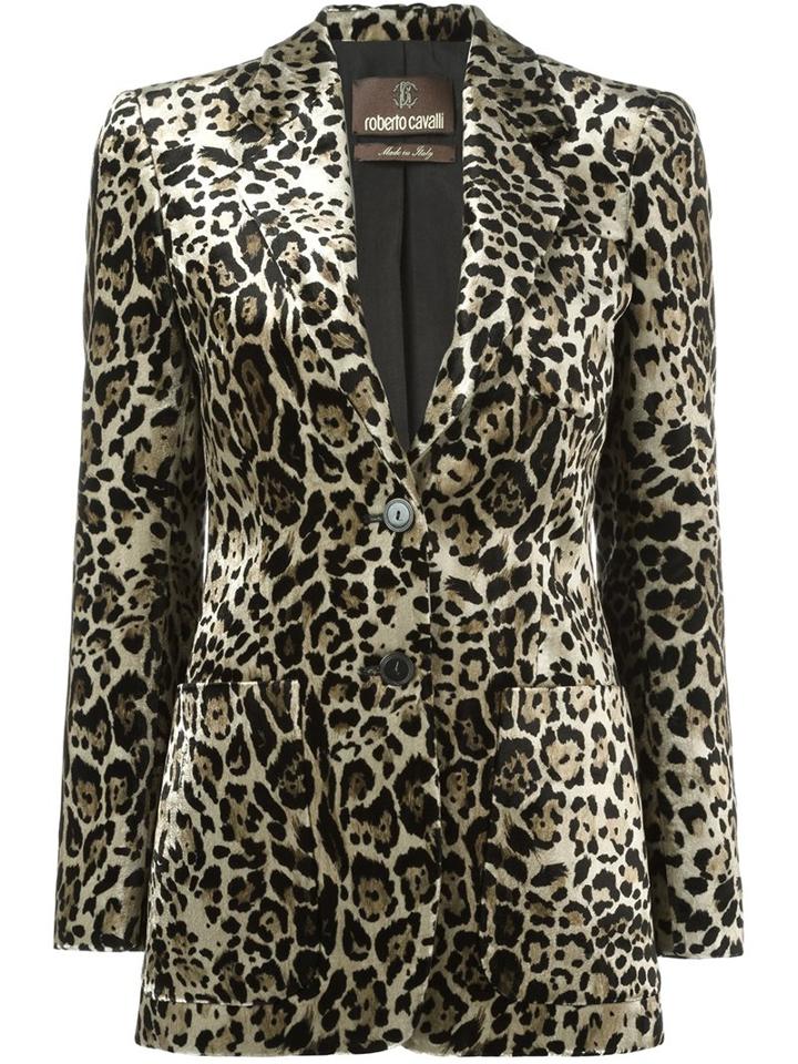 Roberto Cavalli Leopard Jacquard Blazer, Women's, Size: 40, Black, Viscose/silk/cotton