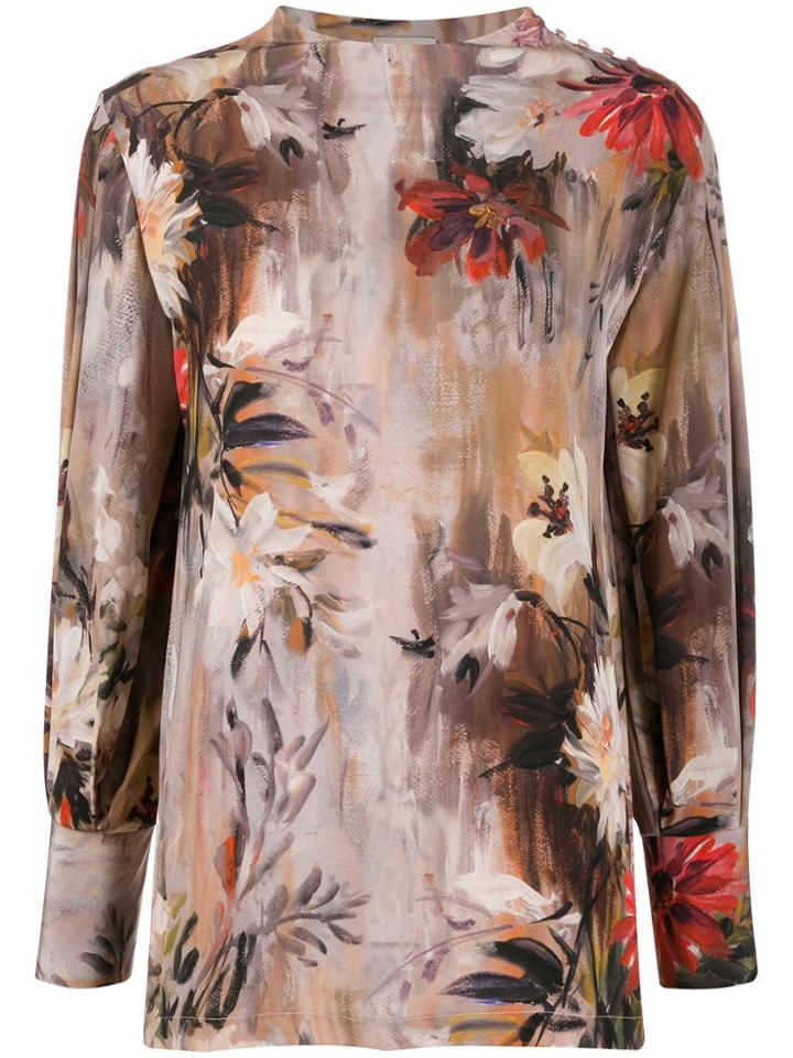L'autre Chose Floral Print Silk Blouse - Neutrals