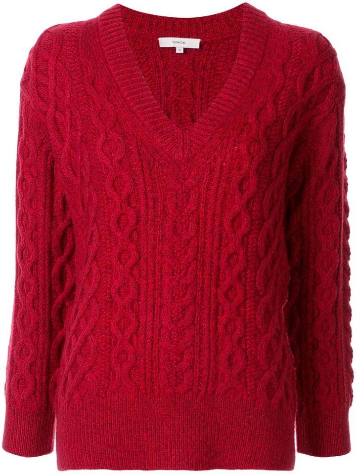 Vince Cable Knit V-neck Jumper - Red