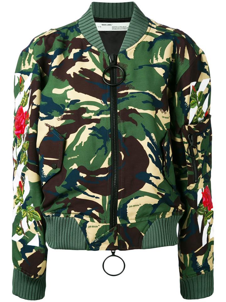 Off-white - Camouflage Bomber Jacket - Women - Cotton/acrylic/polyamide/wool - S, Women's, Green, Cotton/acrylic/polyamide/wool