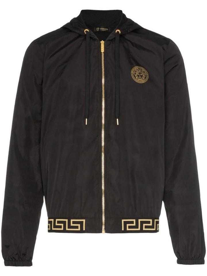 Versace Greek Key-trimmed Hooded Jacket - Black