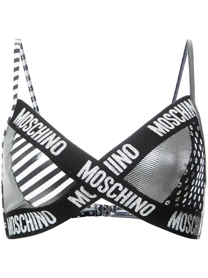 Moschino - Logo Band Bikini Top - Women - Polyamide/spandex/elastane - 1, Grey, Polyamide/spandex/elastane