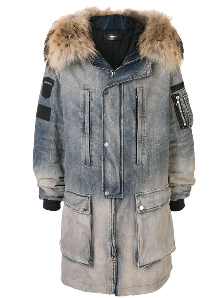 Amiri Faux Fur-trimmed Hood Coat - Blue