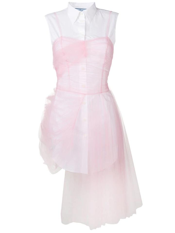 Prada Tulle Panel Shirt Dress - Pink