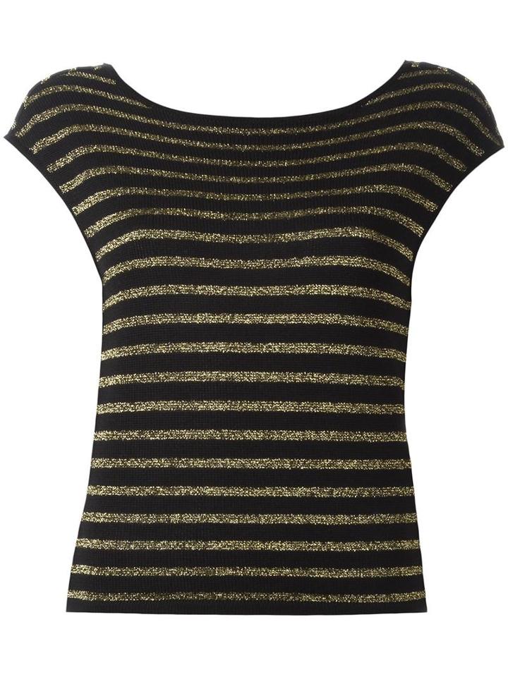 Saint Laurent Striped Knitted Top, Women's, Size: Medium, Black, Viscose/metallized Polyester/virgin Wool