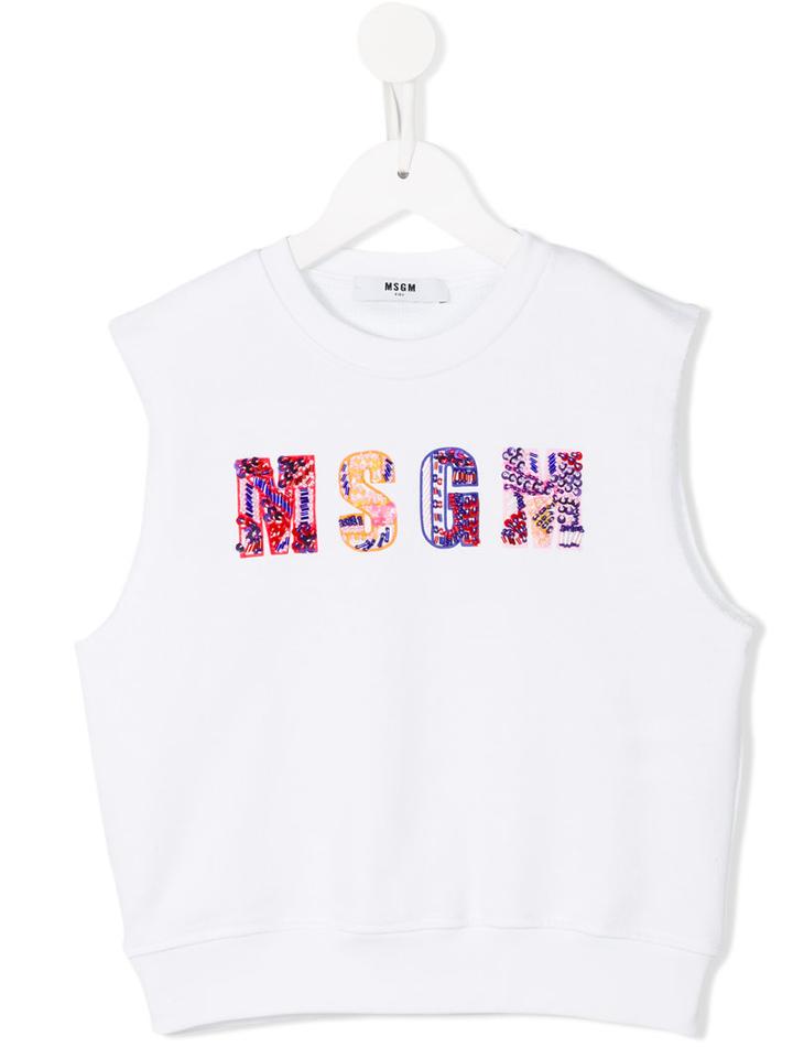 Msgm Kids Beaded Logo Tank Top, Toddler Girl's, Size: 4 Yrs, White