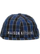 Maison Kitsuné Small Visor Checked Cap, Men's, Blue, Cotton/rayon
