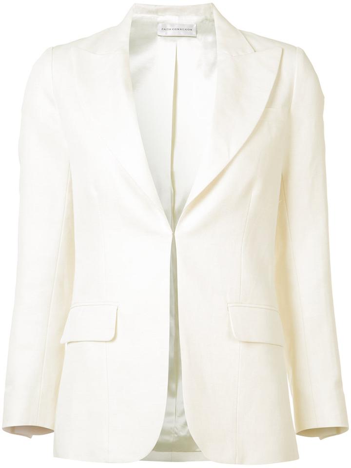 Faith Connexion Flap Pocket Blazer, Women's, Size: 40, White, Viscose/cotton/linen/flax