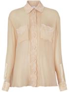 Burberry Lace Detail Silk Chiffon Shirt - Neutrals
