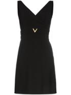 Valentino V-neck Wool A-line Mini Dress - Black