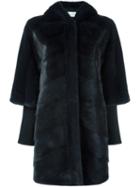 Yves Salomon Ribbed Half Sleeve Coat, Women's, Size: 38, Blue, Silk/mink Fur/polyester/cashmere