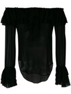 Baja East Fringed Cropped Lace Blouse - Green