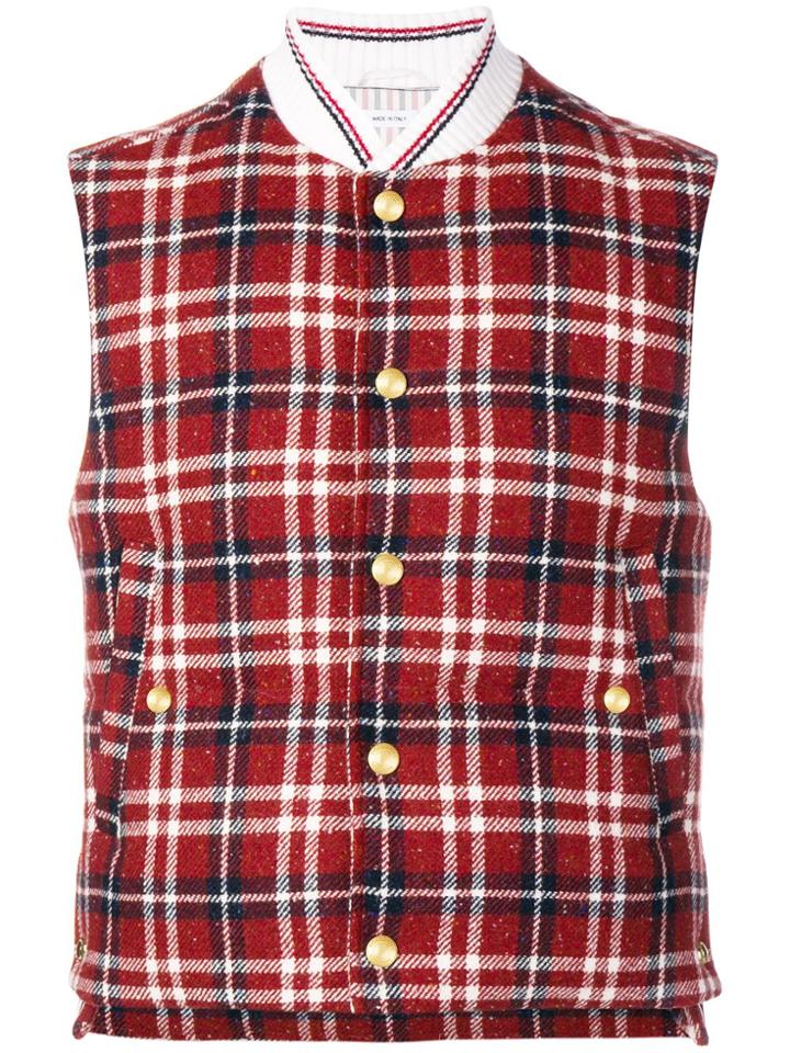 Thom Browne Tb Tartan Down Shetland Vest - Red