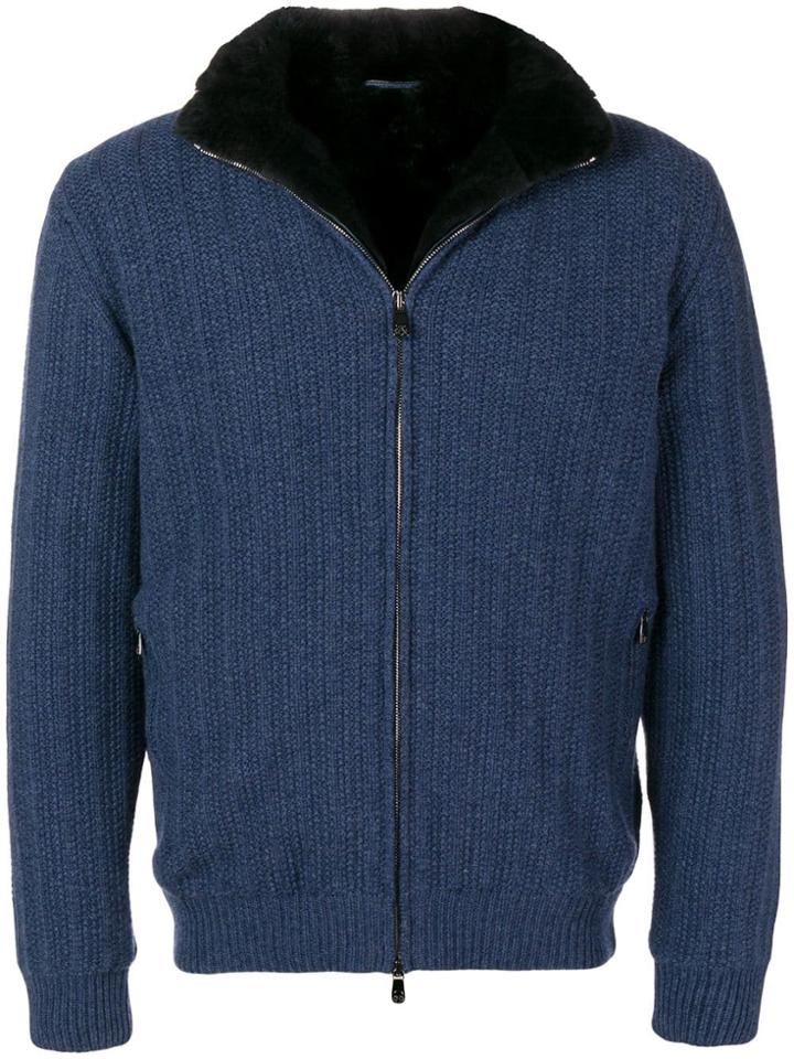 Corneliani Fur Lining Cashmere Bomber Jacket - Blue
