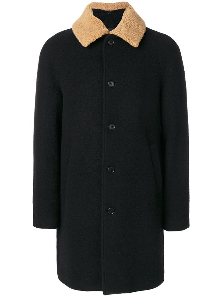Msgm Furry Collar Midi Coat - Black