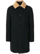 Msgm Furry Collar Midi Coat - Black