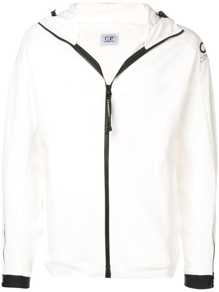 Cp Company Goggle Zipped Hoodie - White