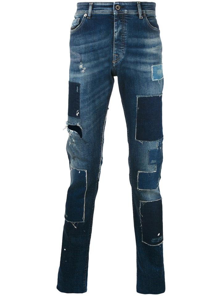 Diesel Black Gold - Patch Tapered Jeans - Men - Cotton/spandex/elastane - 30, Blue, Cotton/spandex/elastane