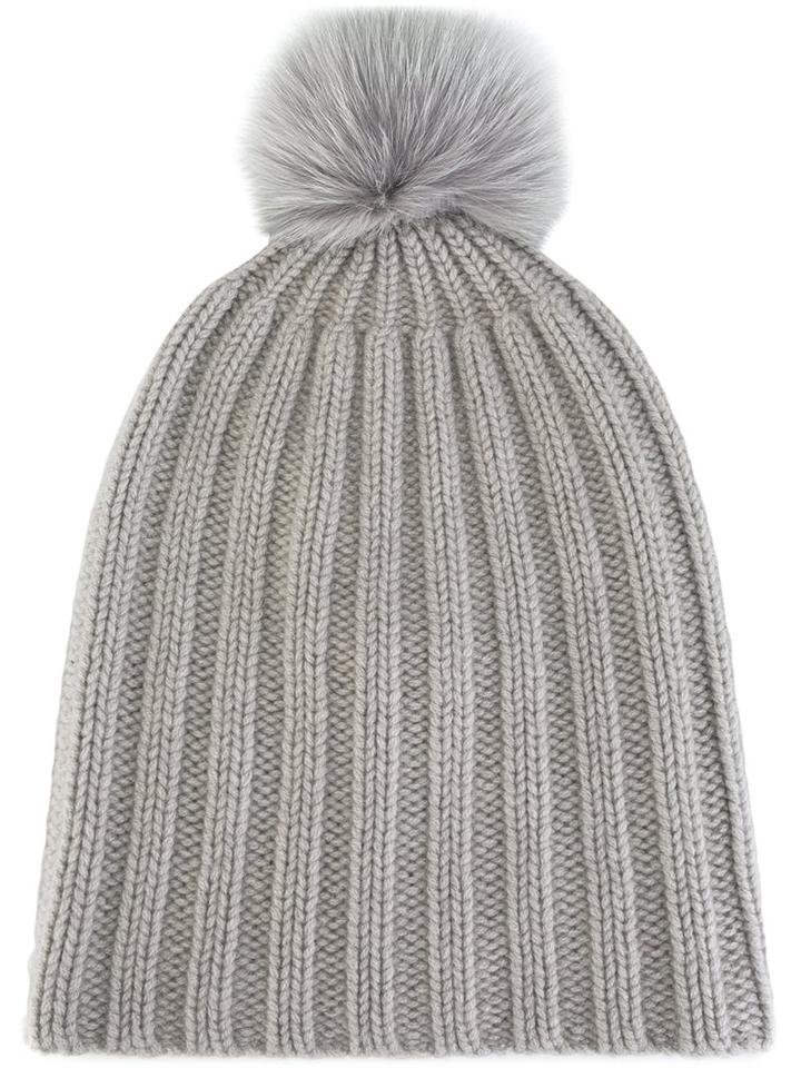 Danielapi Pompom Ribbed Beanie, Adult Unisex, Grey, Cashmere
