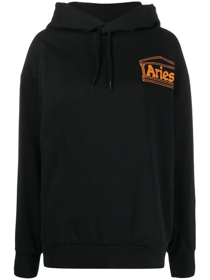 Aries Contrast Logo Hoodie - Black