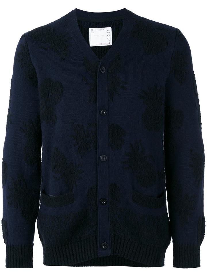 Sacai Pineapple Print Cardigan, Men's, Size: 1, Blue, Cotton