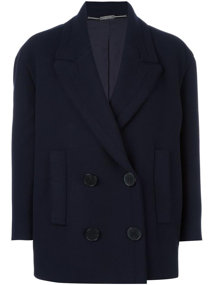 Alexander Mcqueen Double Breasted Peacoat, Women's, Size: 40, Blue, Cupro/virgin Wool