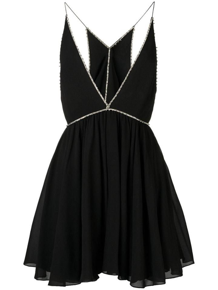 Saint Laurent V-neck Embellished Skater Dress - Black