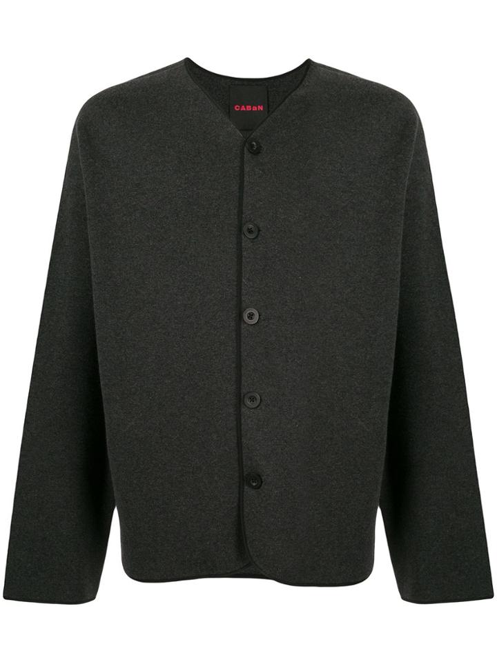 Caban Curved Hem Knit Cardigan - Grey