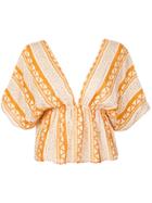 Mes Demoiselles Deep V-neck Blouse - Yellow & Orange