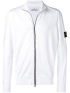 Stone Island Logo Patch Zipped Cardigan - White