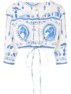 Le Sirenuse Bella Deifenbach-print Cropped Blouse - White