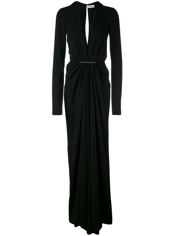 Plunging Neck Evening Gown - Women - Silk/acetate/viscose - 36, Black, Silk/acetate/viscose, Saint Laurent