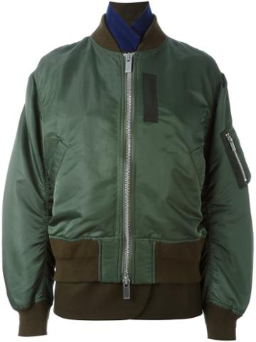 Sacai Layered Bomber Jacket, Women's, Size: 2, Green, Cotton/nylon/polyester/wool