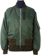 Sacai Layered Bomber Jacket, Women's, Size: 2, Green, Cotton/nylon/polyester/wool