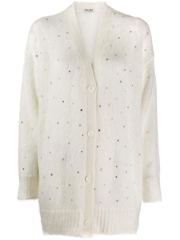 Miu Miu Rhinestone Embellished Cardigan - White