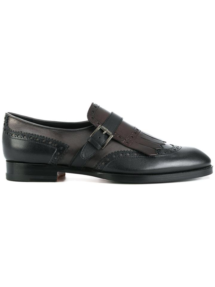 Santoni Fringed Monk Strap Loafers - Black