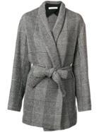 Iro Check Tied Coat - Grey