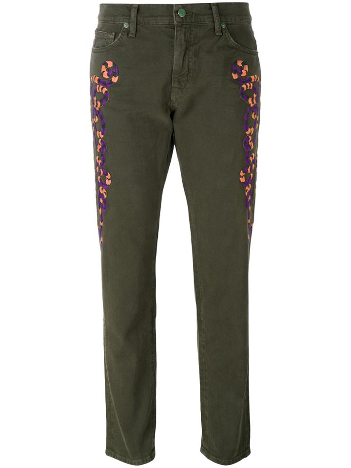 Sandrine Rose Embroidered Cropped Jeans - Green