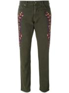 Sandrine Rose Embroidered Cropped Jeans - Green
